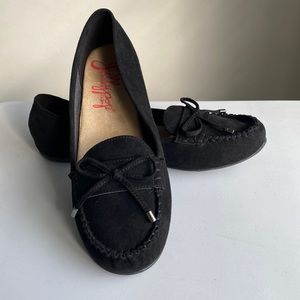 Jellypop black dress loafers, kinda suede moccasin style, no box, now Worn 2x